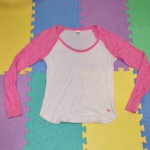 Victoria's Secret Pink and White Long Sleeve Tee, Size Medium,  Like New